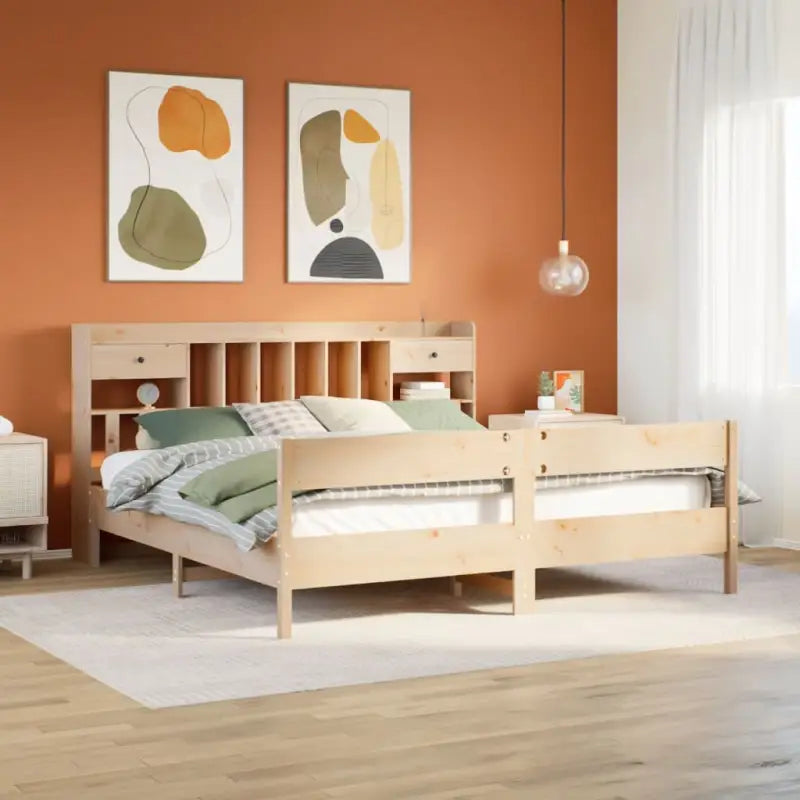 Boekenkastbed in massief grenenhout met ruime totale afmetingen - Naturel / 200 x 200 cm - Bedden & bedframes