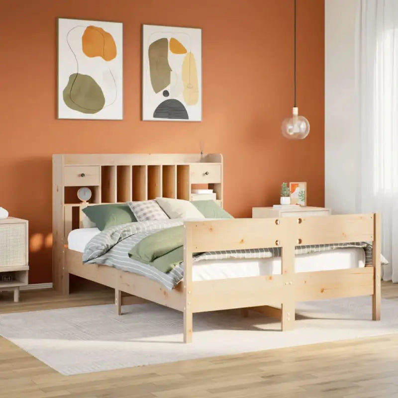 Boekenkastbed in massief grenenhout met ruime totale afmetingen - Naturel / 120 x 190 cm - Bedden & bedframes