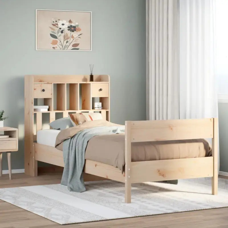 Boekenkastbed in massief grenenhout met ruime totale afmetingen - Naturel / 90 x 200 cm - Bedden & bedframes