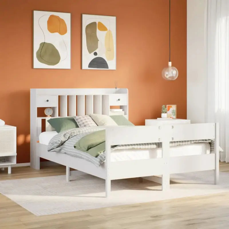 Boekenkastbed in massief grenenhout met ruime totale afmetingen - Wit / 135 x 190 cm - Bedden & bedframes