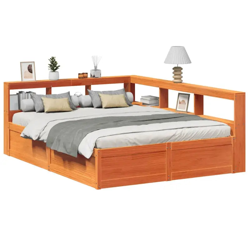 Boekenkastbed in massief grenenhout met uitgebreide totale afmetingen - Wasbruin / 150 x 200 cm - Bedden & bedframes