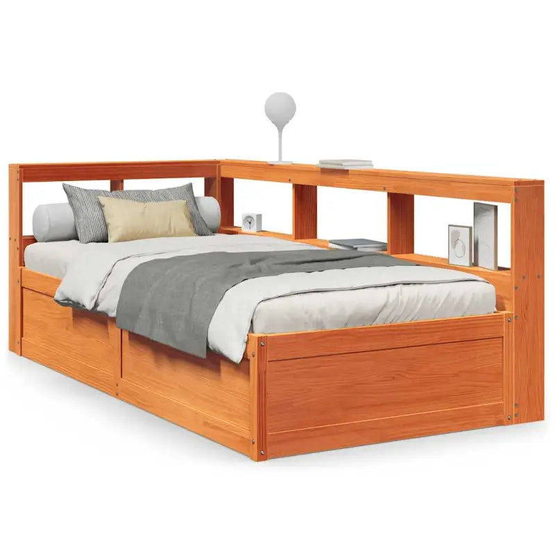 Boekenkastbed in massief grenenhout met uitgebreide totale afmetingen - Bedden & bedframes