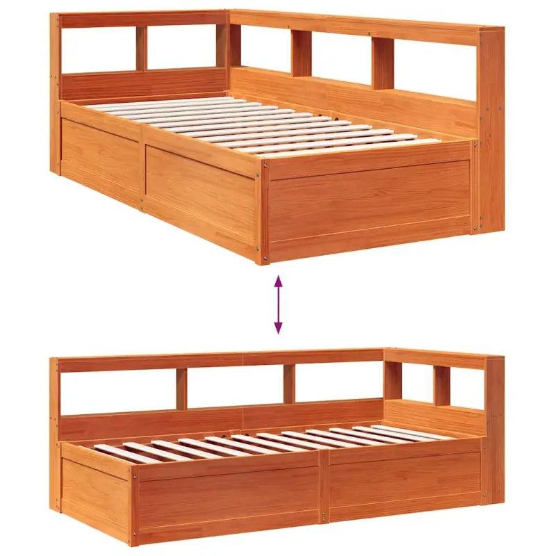 Boekenkastbed in massief grenenhout met uitgebreide totale afmetingen - Bedden & bedframes