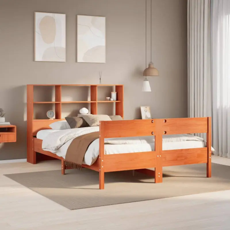 Boekenkastbed met massief grenenhout en ideale totale afmetingen - Wasbruin / 160 x 200 cm - Bedden & bedframes