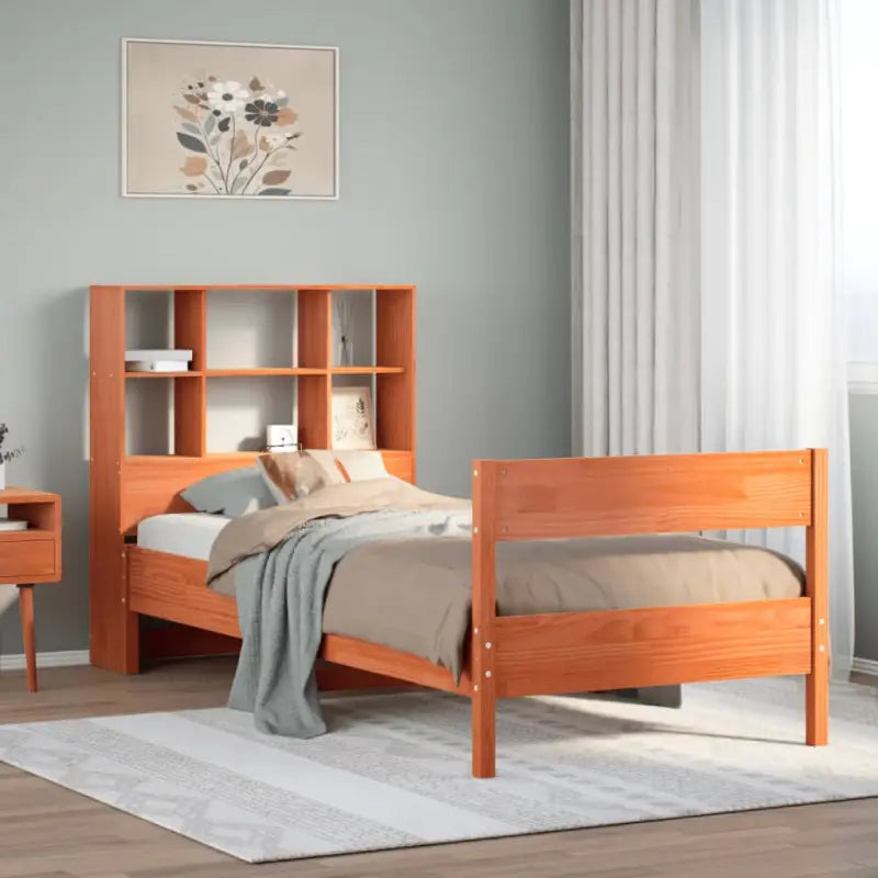 Boekenkastbed met massief grenenhout en ideale totale afmetingen - Wasbruin / 90 x 190 cm - Bedden & bedframes