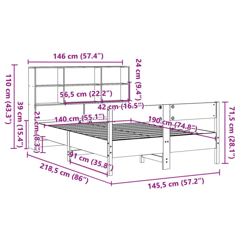 Boekenkastbed met massief grenenhout en ideale totale afmetingen - Bedden & bedframes