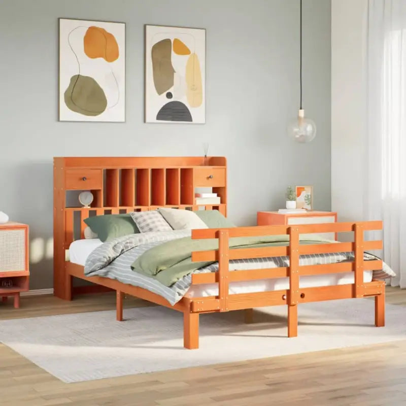Boekenkastbed met massief grenenhout en mooie totale afmetingen - Wasbruin / 140 x 200 cm - Bedden & bedframes