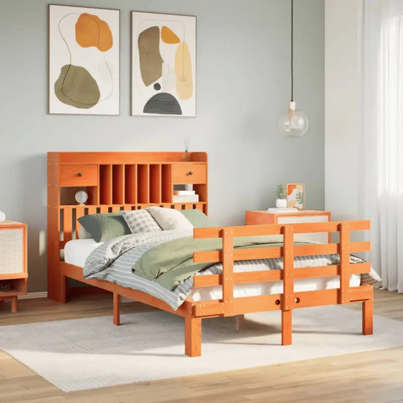 Boekenkastbed met massief grenenhout en mooie totale afmetingen - Wasbruin / 135 x 190 cm - Bedden & bedframes