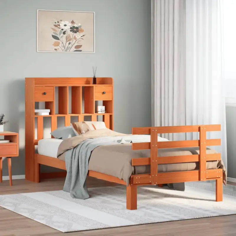 Boekenkastbed met massief grenenhout en mooie totale afmetingen - Wasbruin / 75 x 190 cm - Bedden & bedframes