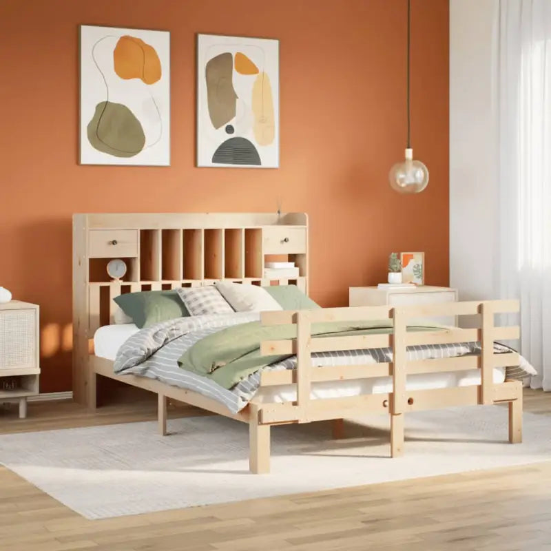 Boekenkastbed met massief grenenhout en mooie totale afmetingen - Naturel / 140 x 200 cm - Bedden & bedframes