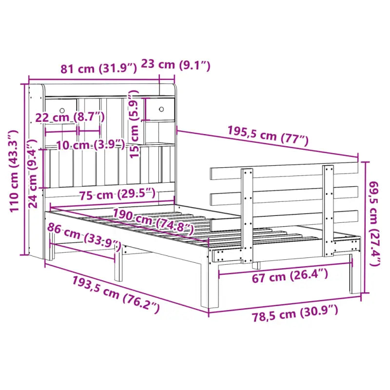 Boekenkastbed met massief grenenhout en mooie totale afmetingen - Bedden & bedframes