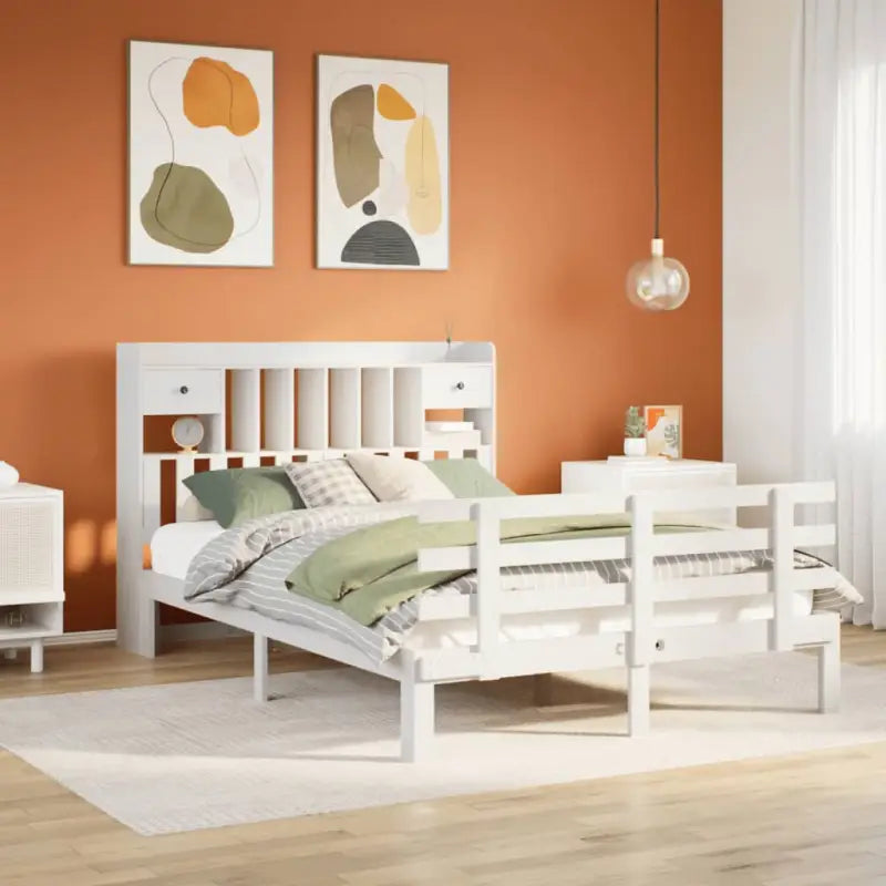 Boekenkastbed met massief grenenhout en mooie totale afmetingen - Wit / 150 x 200 cm - Bedden & bedframes