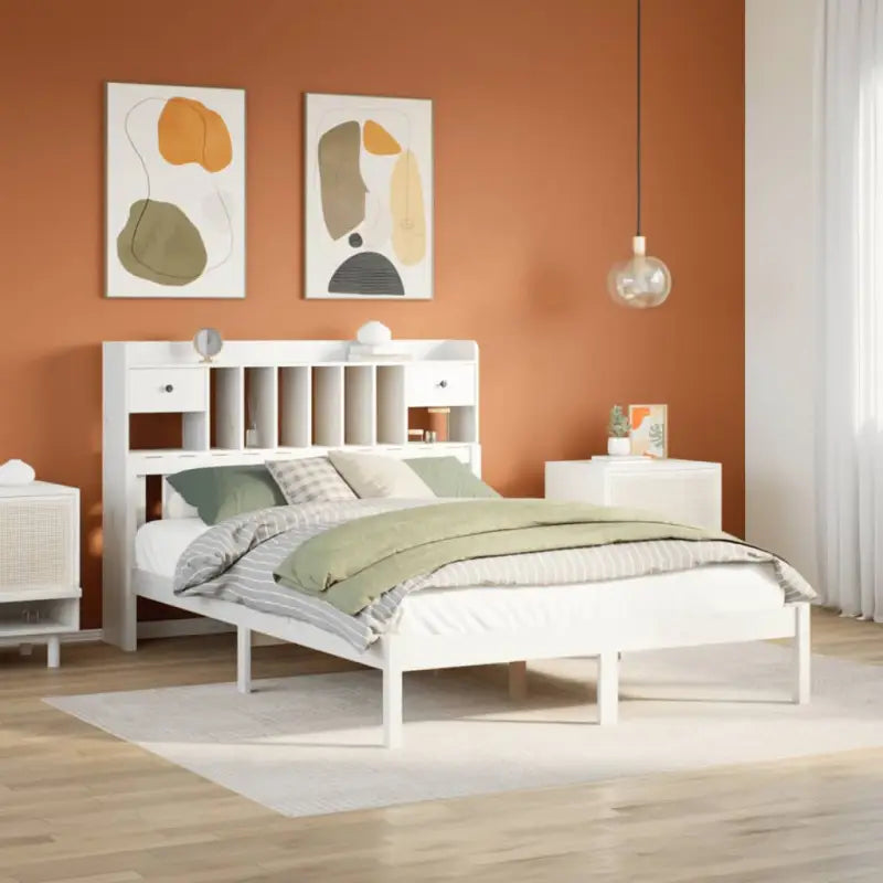 Boekenkastbed met massief grenenhout en optimale totale afmetingen - Wit / 160 x 200 cm - Bedden & bedframes