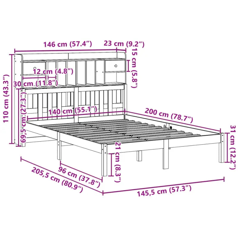 Boekenkastbed met massief grenenhout en optimale totale afmetingen - Bedden & bedframes
