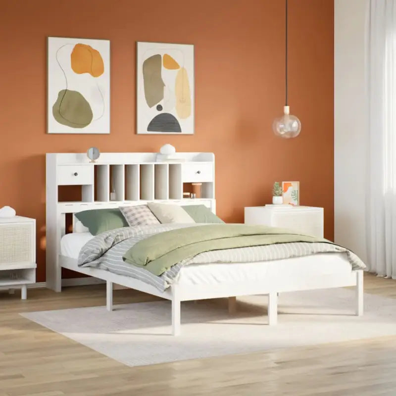 Boekenkastbed met massief grenenhout en optimale totale afmetingen - Wit / 140 x 200 cm - Bedden & bedframes