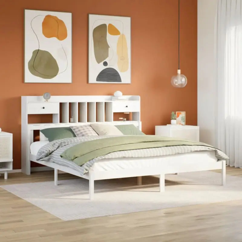 Boekenkastbed met massief grenenhout en optimale totale afmetingen - Wit / 200 x 200 cm - Bedden & bedframes