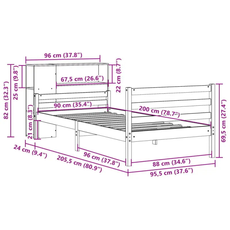 Boekenkastbed van massief grenenhout met aantrekkelijke totale afmetingen - Bedden & bedframes