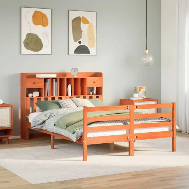 Boekenkastbed van massief grenenhout met comfortabele totale afmetingen - Wasbruin / 140 x 190 cm - Bedden & bedframes