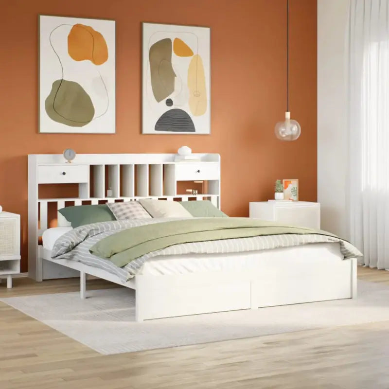 Boekenkastbed van massief grenenhout met comfortabele totale afmetingen - Wit / 200 x 200 cm - Bedden & bedframes