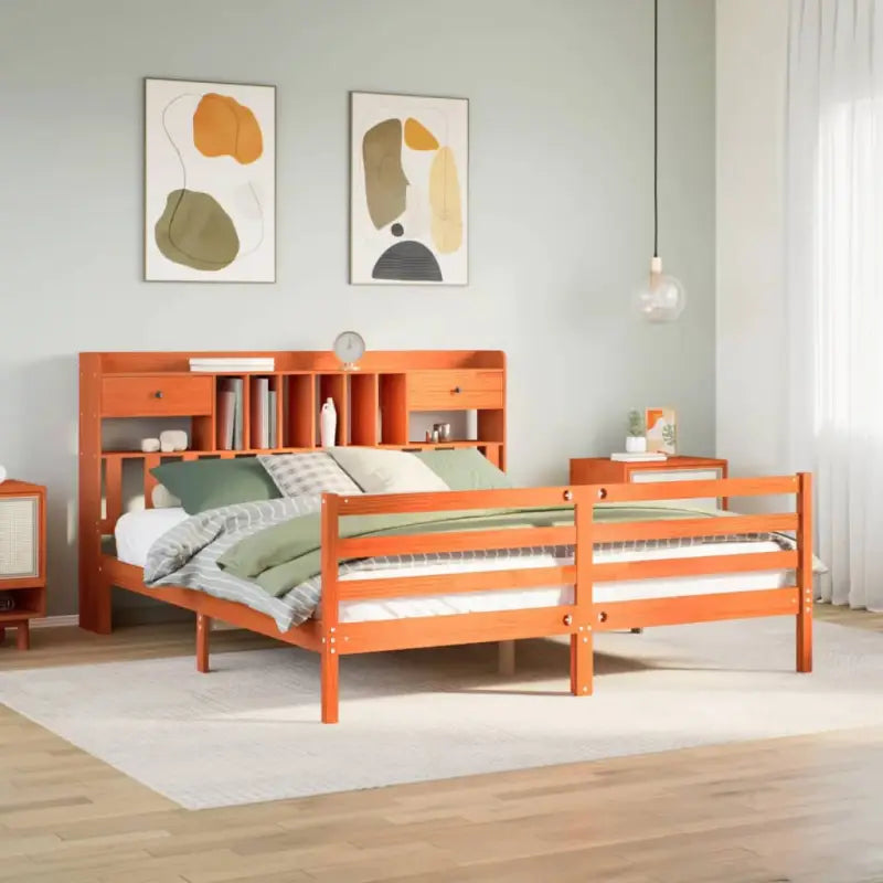 Boekenkastbed van massief grenenhout met comfortabele totale afmetingen - Wasbruin / 180 x 200 cm - Bedden & bedframes