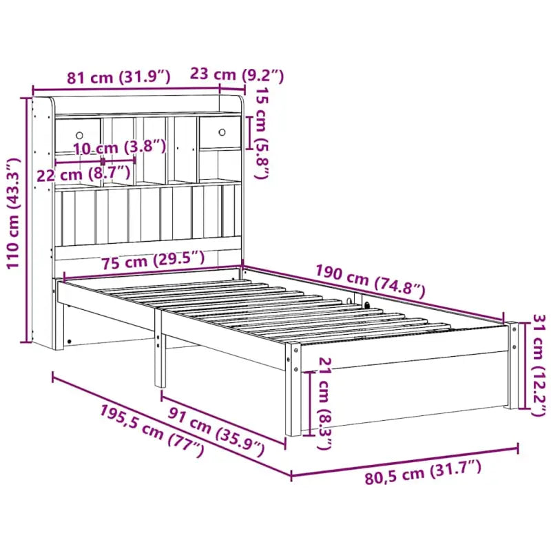 Boekenkastbed van massief grenenhout met comfortabele totale afmetingen - Bedden & bedframes