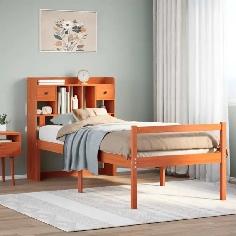 Boekenkastbed van massief grenenhout met grote totale afmetingen - Wasbruin / 75 x 190 cm - Bedden & bedframes