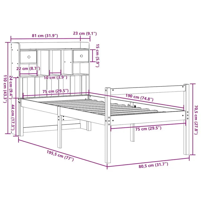 Boekenkastbed van massief grenenhout met grote totale afmetingen - Bedden & bedframes