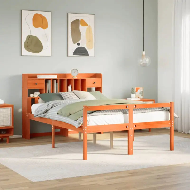Boekenkastbed van massief grenenhout met grote totale afmetingen - Wasbruin / 160 x 200 cm - Bedden & bedframes