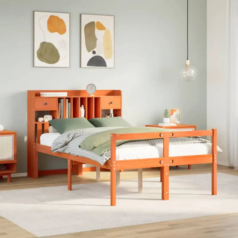 Boekenkastbed van massief grenenhout met grote totale afmetingen - Wasbruin / 135 x 190 cm - Bedden & bedframes
