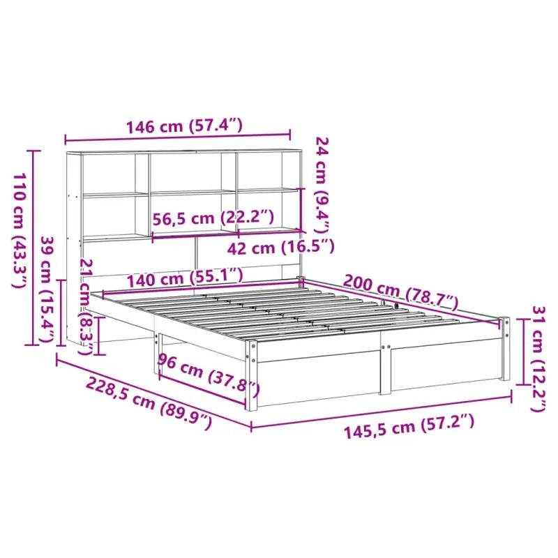 Boekenkastbed van massief Grenenhout met grote totale afmetingen - Bedden & bedframes