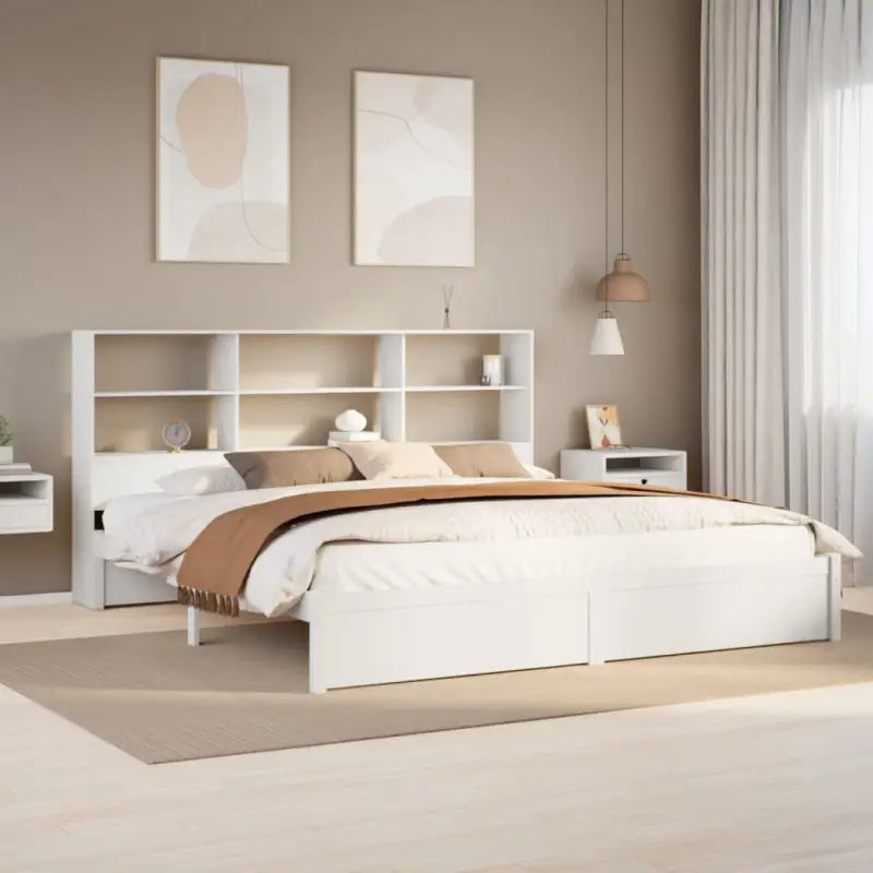 Boekenkastbed van massief Grenenhout met grote totale afmetingen - Wit / 200 x 200 cm - Bedden & bedframes