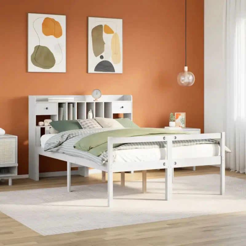Boekenkastbed van massief grenenhout met grote totale afmetingen - Wit / 140 x 200 cm - Bedden & bedframes