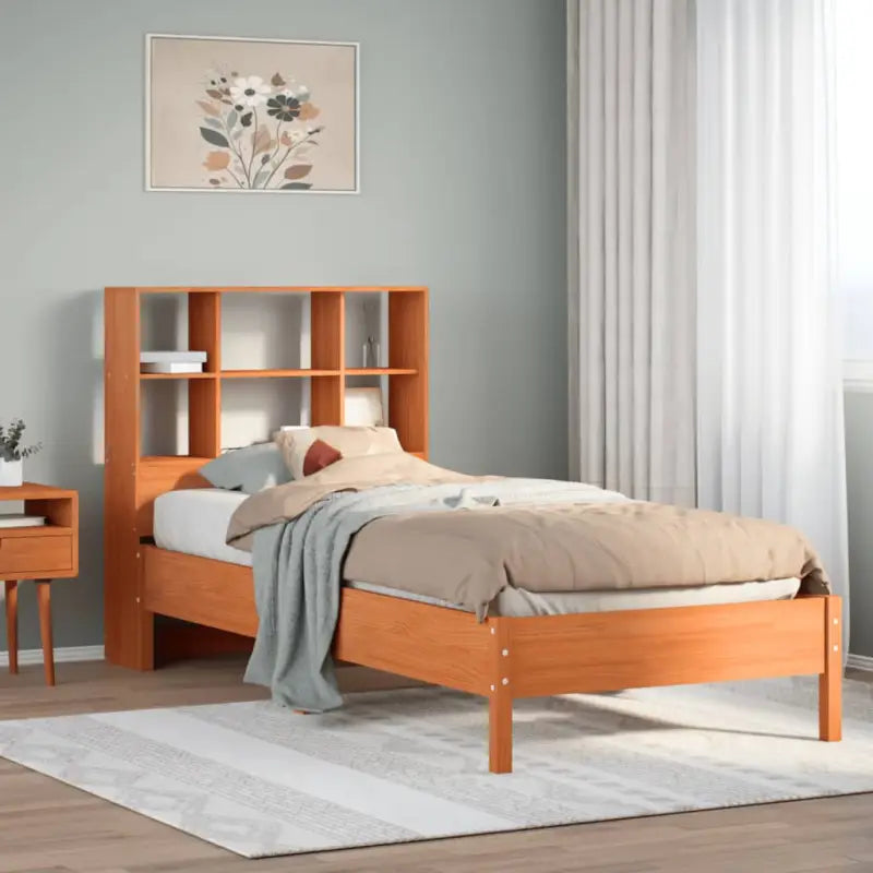 Boekenkastbed van massief grenenhout met ideale totale afmetingen - Wasbruin / 90 x 190 cm - Bedden & bedframes