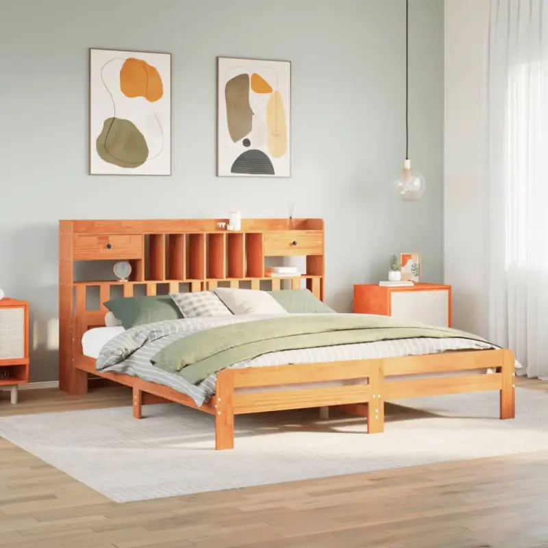 Boekenkastbed van massief grenenhout met ideale totale afmetingen - Wasbruin / 200 x 200cm - Bedden & bedframes