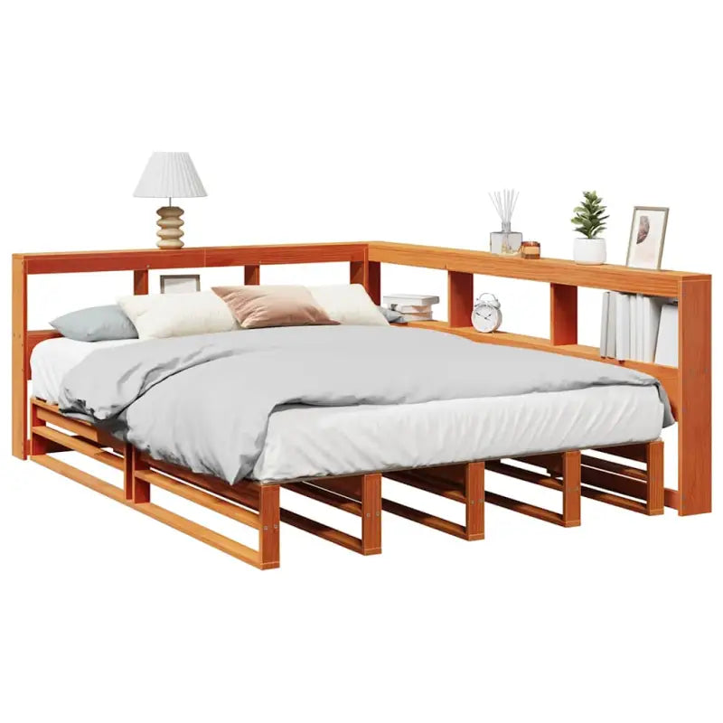 Boekenkastbed van massief grenenhout met ideale totale afmetingen - Wasbruin / 150 x 200 cm - Bedden & bedframes