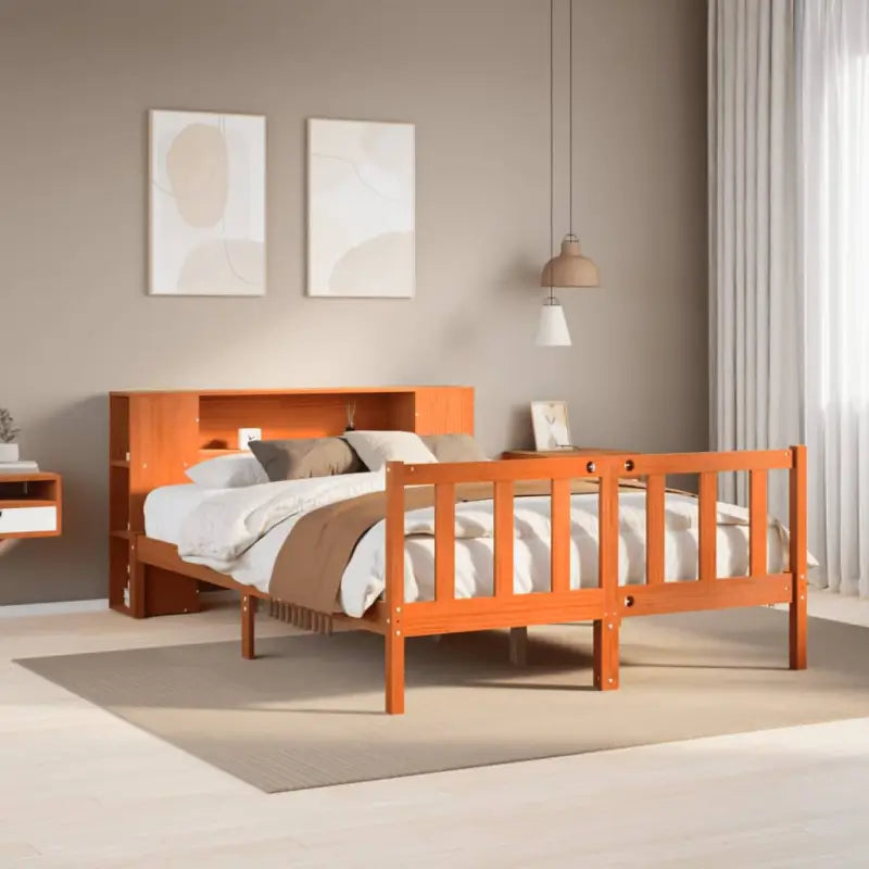 Boekenkastbed van massief grenenhout met ideale totale afmetingen - Wasbruin / 160 x 200 cm - Bedden & bedframes