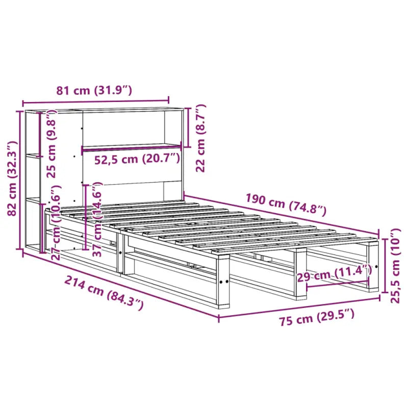 Boekenkastbed van massief grenenhout met ideale totale afmetingen - Bedden & bedframes
