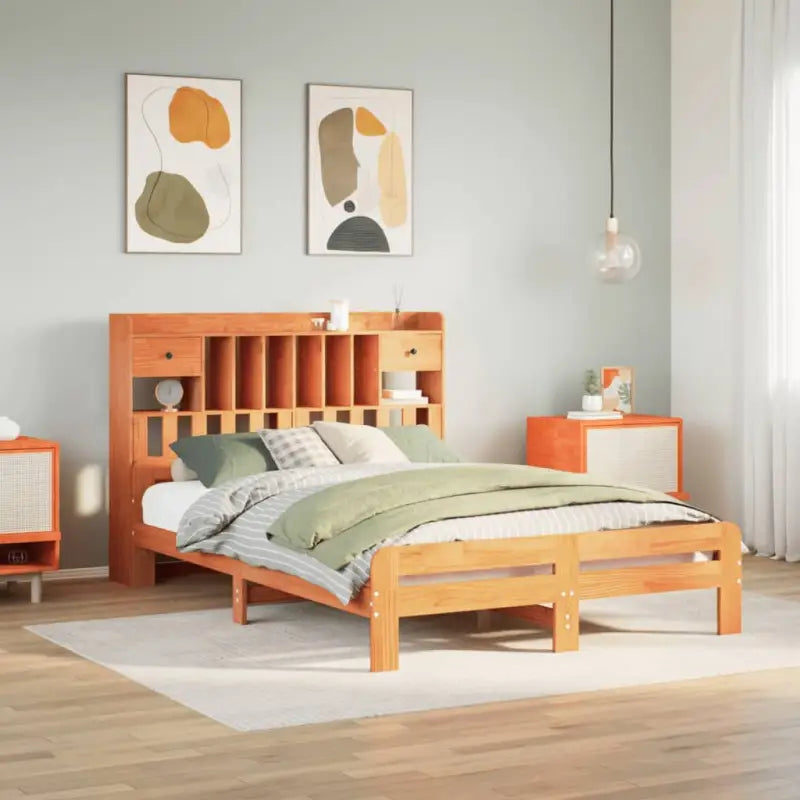 Boekenkastbed van massief grenenhout met ideale totale afmetingen - Wasbruin / 160 x 200cm - Bedden & bedframes