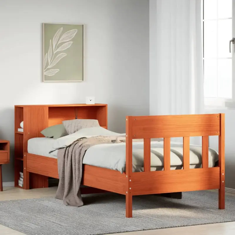 Boekenkastbed van massief grenenhout met ideale totale afmetingen - Wasbruin / 75 x 190 cm - Bedden & bedframes
