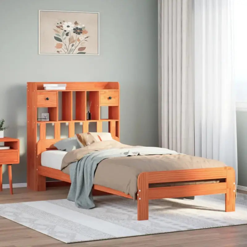 Boekenkastbed van massief grenenhout met ideale totale afmetingen - Wasbruin / 90 x 200cm - Bedden & bedframes