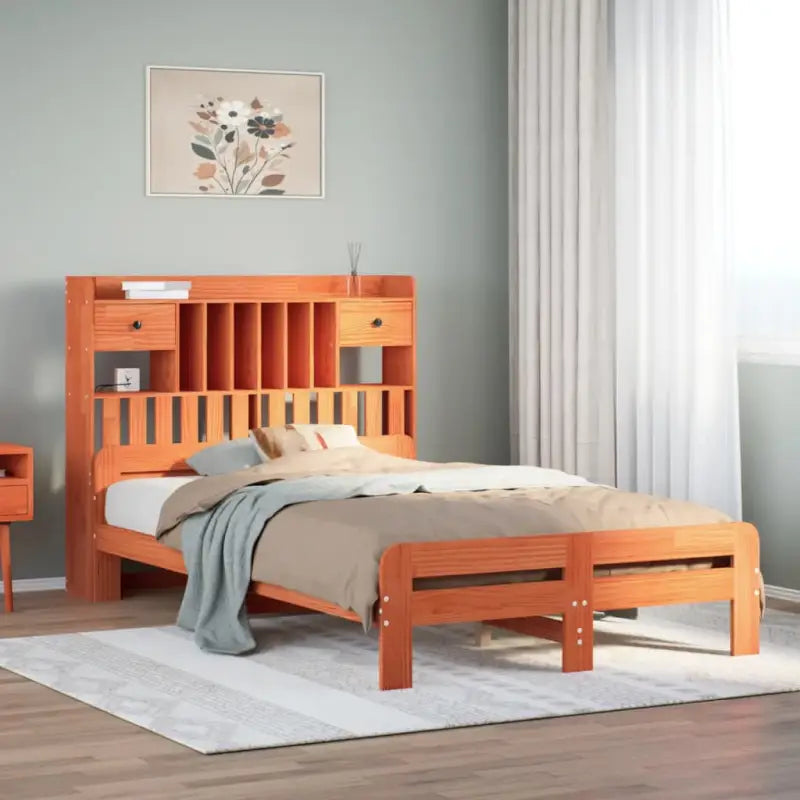 Boekenkastbed van massief grenenhout met ideale totale afmetingen - Wasbruin / 120 x 190cm - Bedden & bedframes