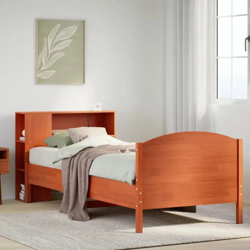 Boekenkastbed van massief grenenhout met ideale totale afmetingen - Wasbruin / 100 x 200 cm - Bedden & bedframes