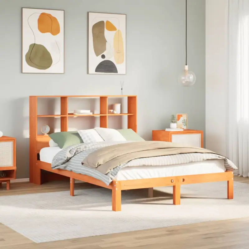 Boekenkastbed van massief grenenhout met ideale totale afmetingen - Wasbruin / 140 x 190 cm - Bedden & bedframes