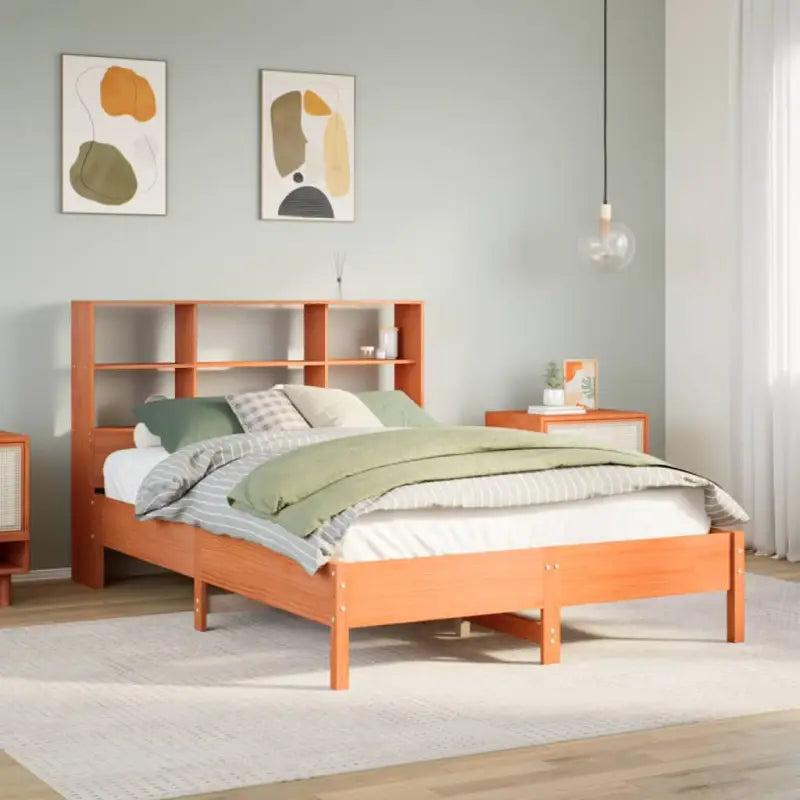 Boekenkastbed van massief grenenhout met ideale totale afmetingen - Wasbruin / 140 x 190 cm - Bedden & bedframes