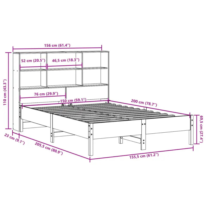 Boekenkastbed van massief grenenhout met ideale totale afmetingen - Bedden & bedframes