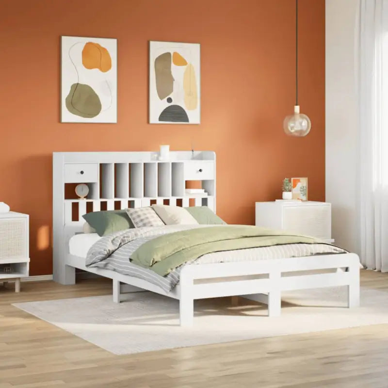 Boekenkastbed van massief grenenhout met ideale totale afmetingen - Wit / 150 x 200 cm - Bedden & bedframes