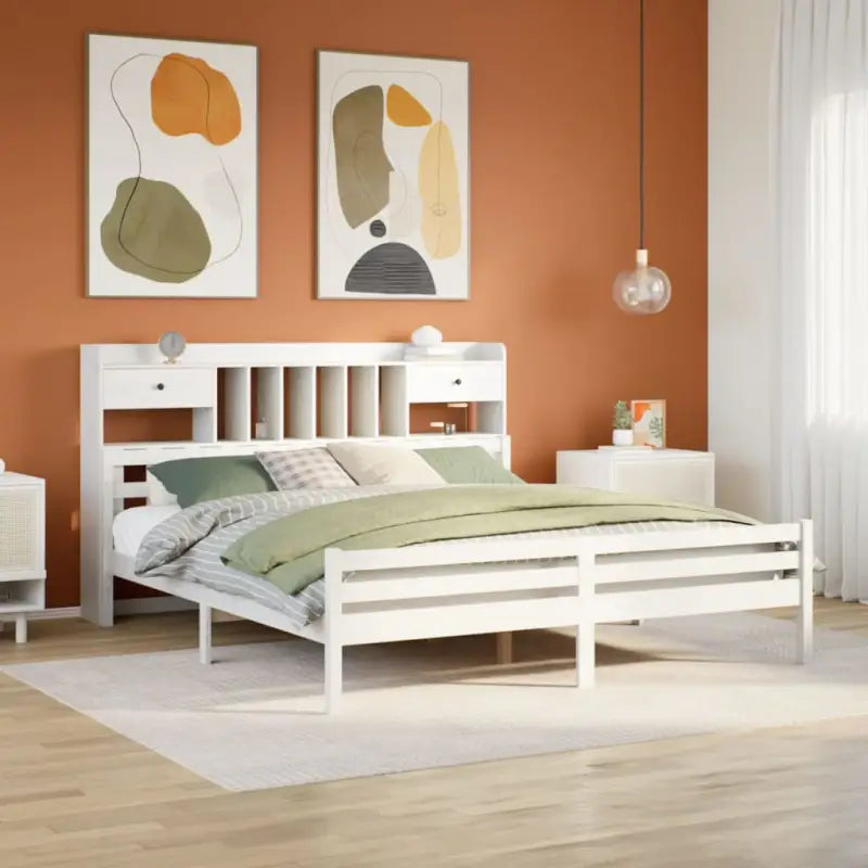 Boekenkastbed van massief grenenhout met ideale totale afmetingen - Wit / 180 x 200cm - Bedden & bedframes