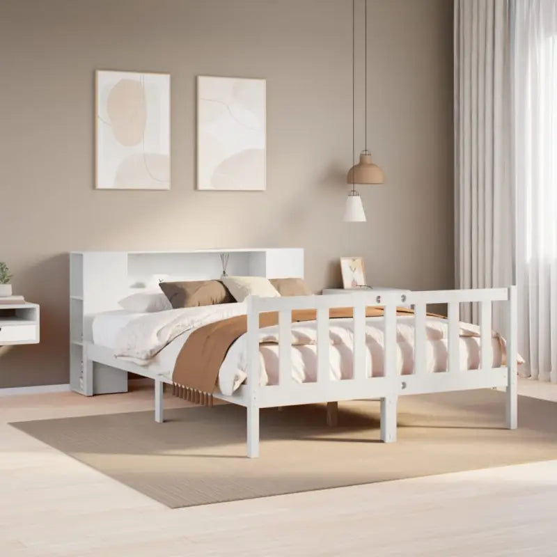 Boekenkastbed van massief grenenhout met ideale totale afmetingen - Wit / 140 x 200 cm - Bedden & bedframes