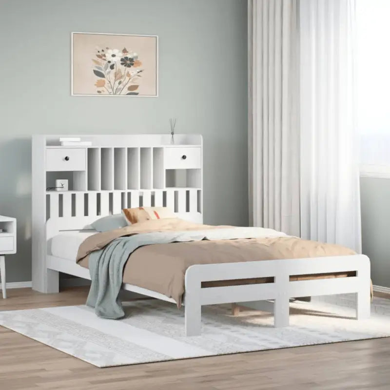 Boekenkastbed van massief grenenhout met ideale totale afmetingen - Wit / 135 x 190 cm - Bedden & bedframes
