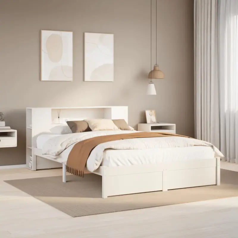 Boekenkastbed van massief grenenhout met ideale totale afmetingen - Wit / 140 x 190 cm - Bedden & bedframes